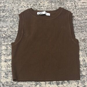 Zara Brown Sleeveless Ribbed Top